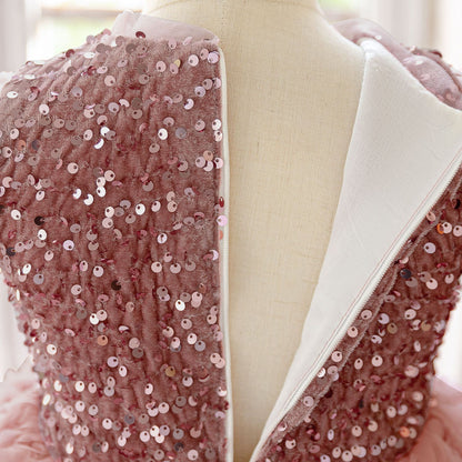 Frocklet Pink Puffy Sequin Princess Dress for Girls | Ball Gown Flower Girl Dress 5