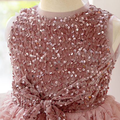 Frocklet Pink Puffy Sequin Princess Dress for Girls | Ball Gown Flower Girl Dress 6
