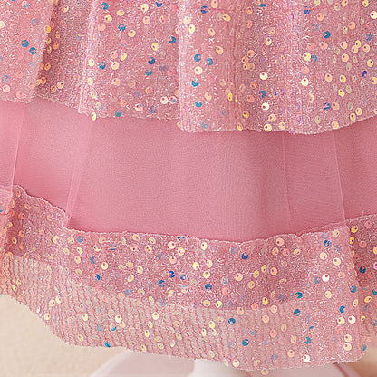 Frocklet Girls Pink Puffy Off Shoulder Sequin Party Dress | High-Low Princess Gown (Ages 3-10) 7