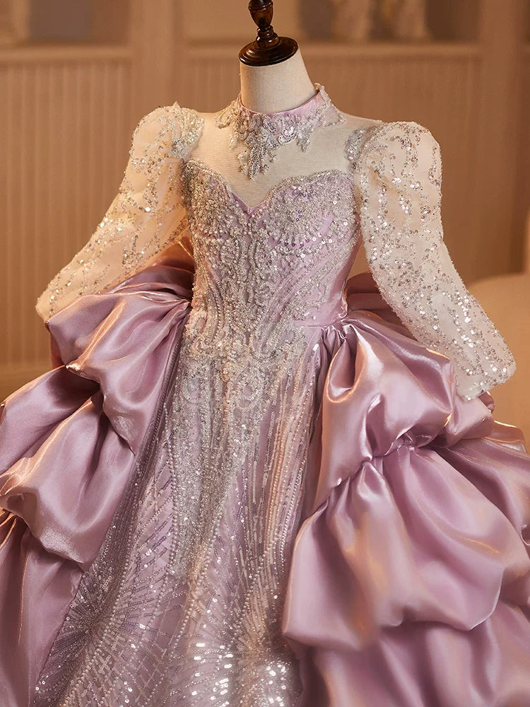 Pink Sequin Tiered Dress for Girls | Maxi Princess Flower Girl Gown