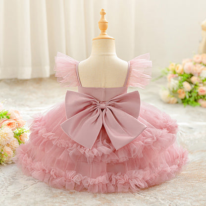 Frocklet Cute Pink Puffy Ball Gown Dress with Bowknot for Girls | Tea Length Tulle Party Dress 3