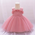 Pink Tulle Flower Embellished A-Line Baby Dress