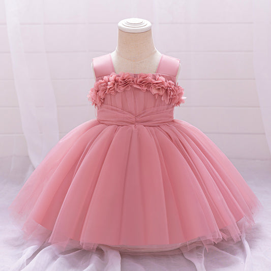Adorable Pink Tulle A-Line Baby Dress with Flowers for Parties & Weddings
