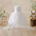 Princess A-Line Tulle Dress with Embroidery and Train for Girls