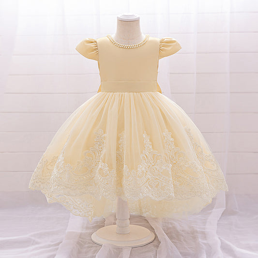 Princess Ball Gown High-Low Satin & Lace Dress with Bow for Girls | Ages 9M-6Y