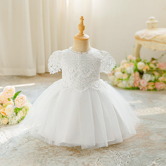White Lace Princess Puff Dress for Baby Girls – Ball Gown, Tea Length, Special Occasions