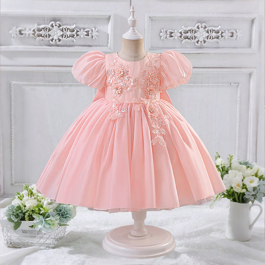 Light Pink Princess Ball Gown Dress for Girls | Puffy Mesh Flower Girl & Party Dress, Age 3-10