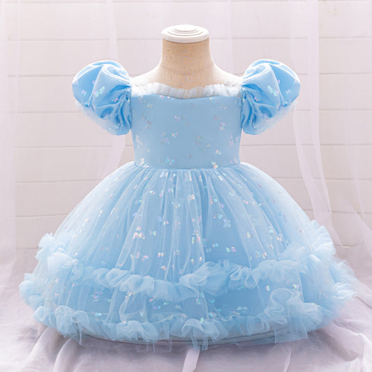 Princess Tulle Ball Gown Baby Dress with Sequins | Puffy Sleeve Formal Party Dress