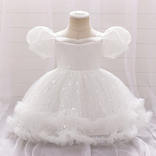 Princess Tulle Ball Gown Baby Dress with Sequins | Puffy Sleeve Formal Party Dress
