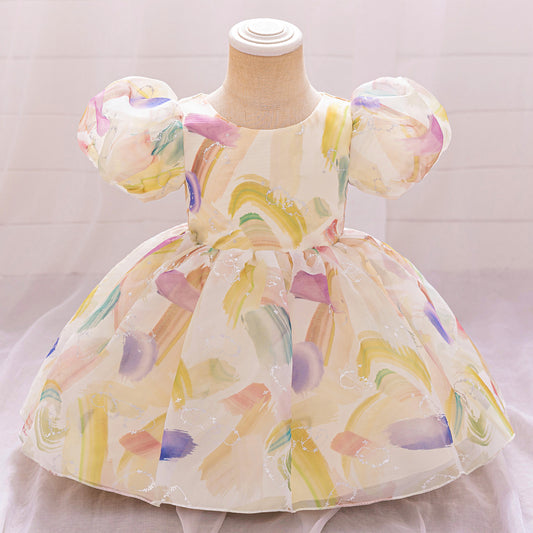 Princess Cartoon Print Ball Gown Dress for Girls | Party & Birthday Outfit