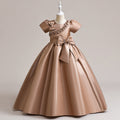 Princess & Fairy A-line Maxi Satin Dress for Girls with Bowknot and Beaded Sequin Details