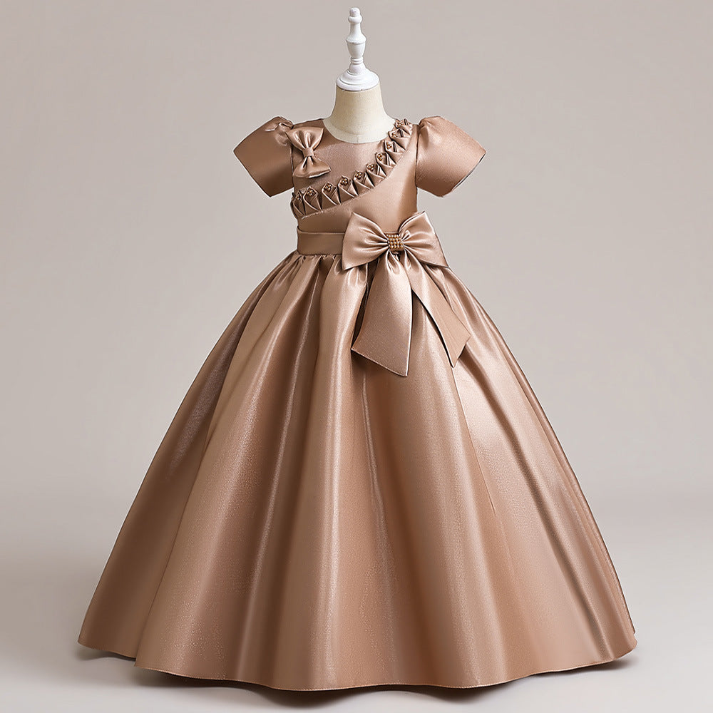 Princess & Fairy A-line Maxi Satin Dress for Girls | Formal Party & Wedding Gown