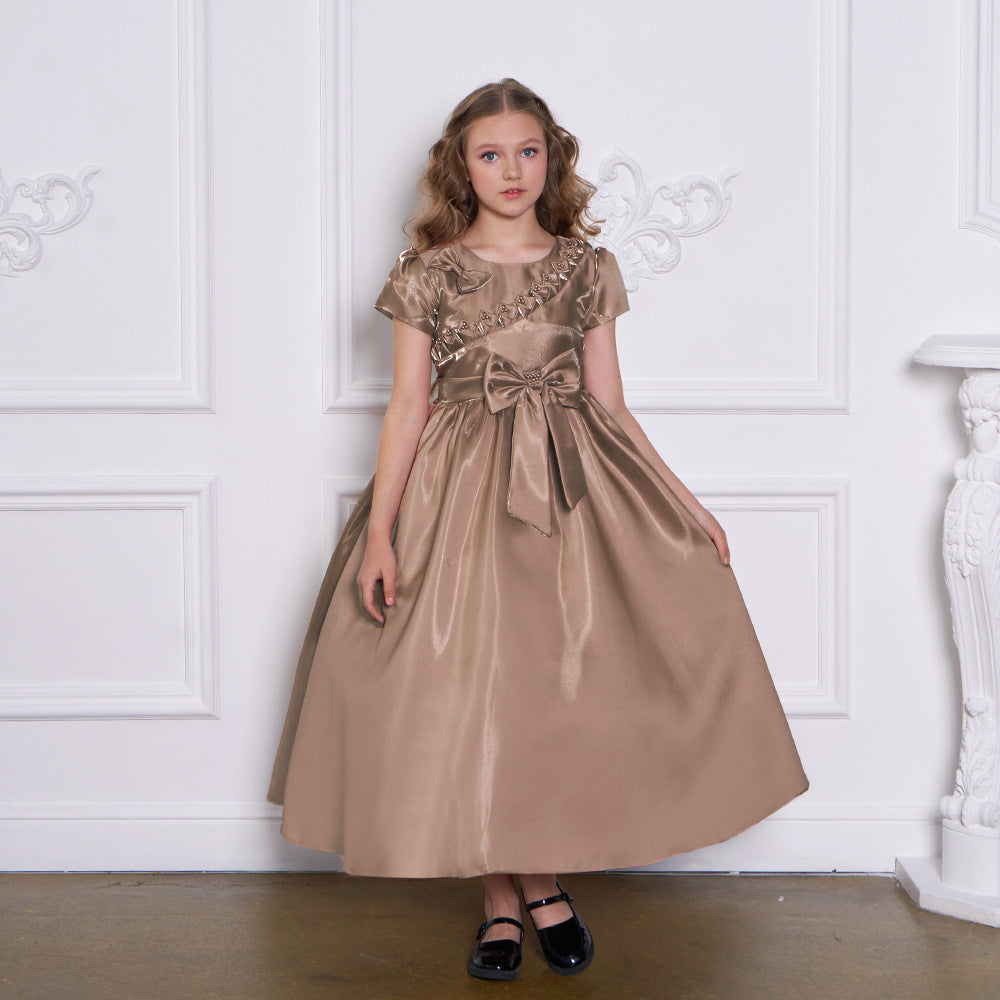 Princess & Fairy A-line Maxi Satin Dress for Girls | Formal Party & Wedding Gown