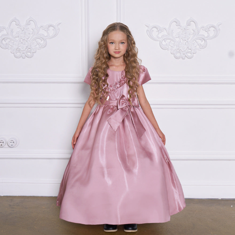 Princess & Fairy A-line Maxi Satin Dress for Girls | Formal Party & Wedding Gown