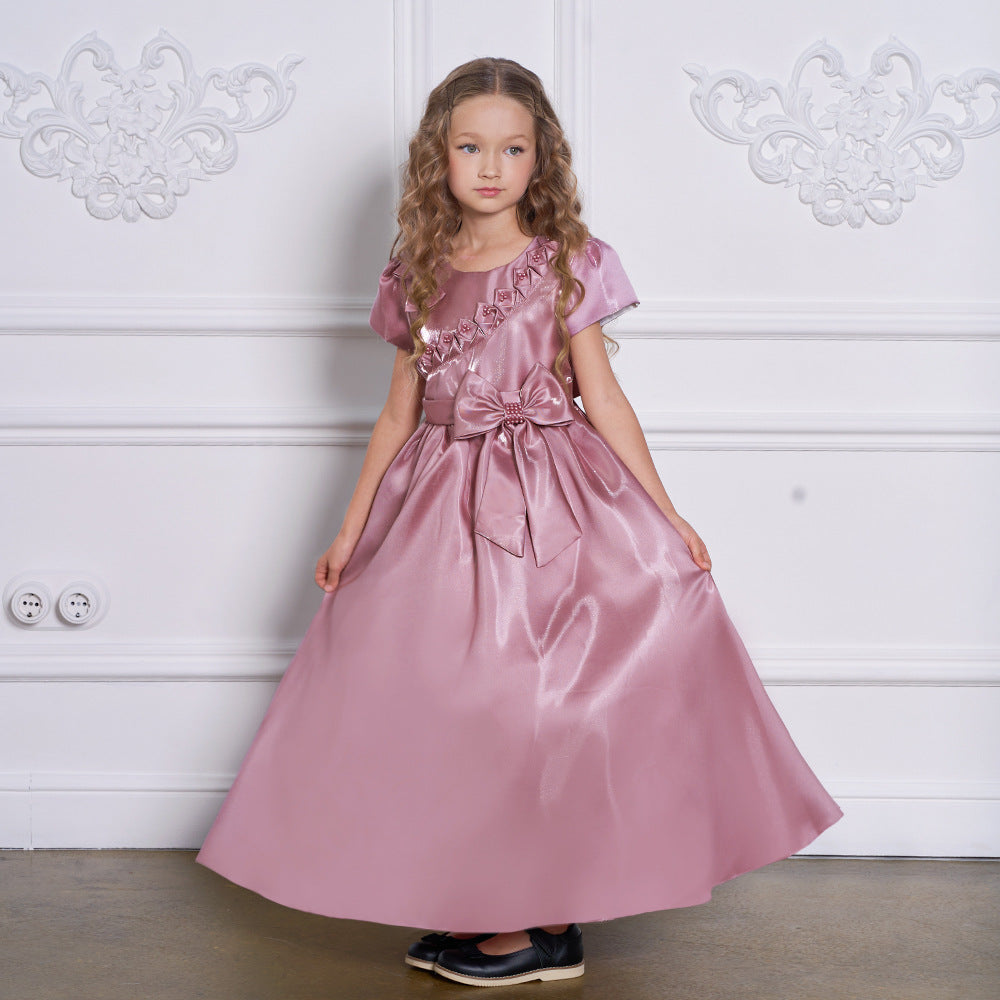 Princess & Fairy A-line Maxi Satin Dress for Girls | Formal Party & Wedding Gown
