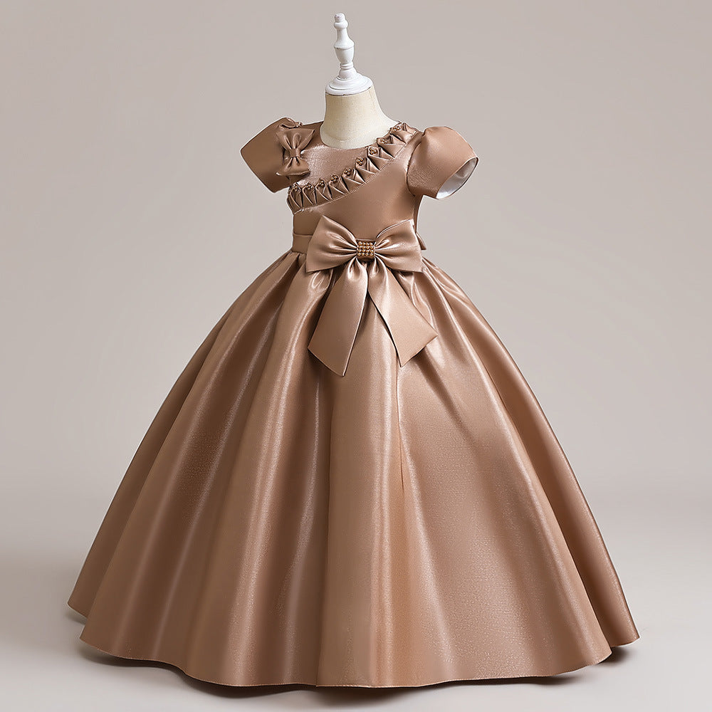 Princess & Fairy A-line Maxi Satin Dress for Girls | Formal Party & Wedding Gown