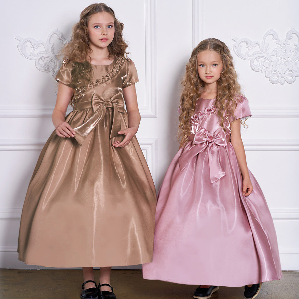 Princess & Fairy A-line Maxi Satin Dress for Girls | Formal Party & Wedding Gown