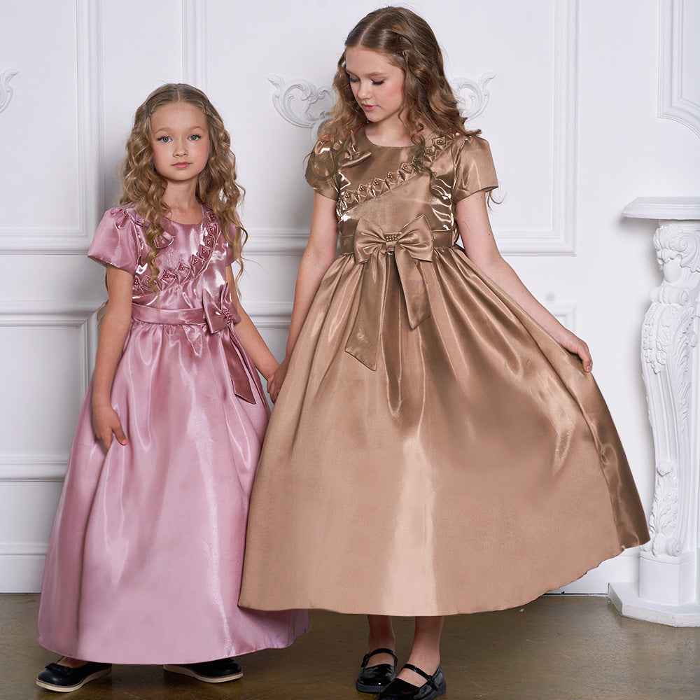 Princess & Fairy A-line Maxi Satin Dress for Girls | Formal Party & Wedding Gown