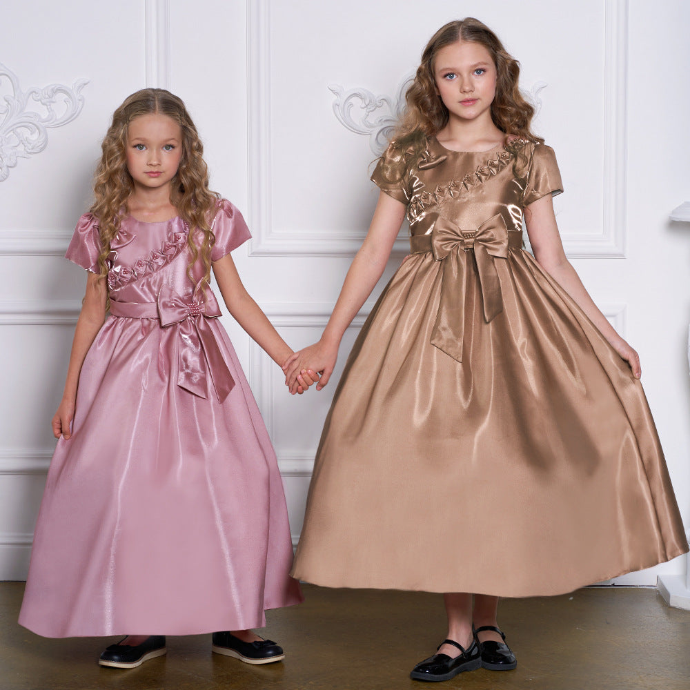 Princess & Fairy A-line Maxi Satin Dress for Girls | Formal Party & Wedding Gown