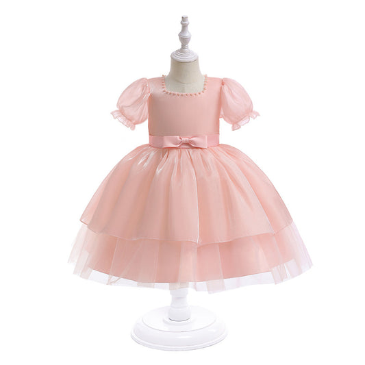 Girls Light Pink A-Line Princess Dress with Beads & Sequins | Tea Length Party & Flower Girl Gown