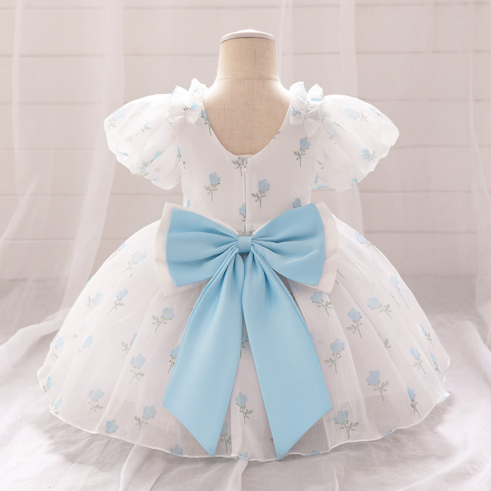Princess Fairy Toddler Tulle Dress with Bow & Floral Print – A-Line Party & Flower Girl Gown