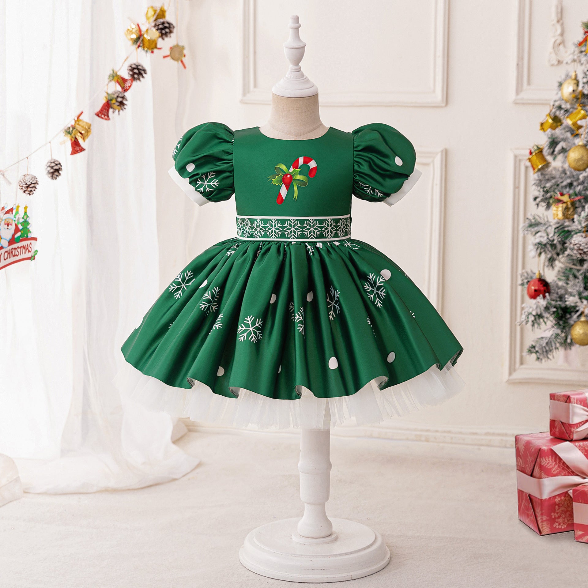 Tea Length Princess Ball Gown with Cartoon Print & Ruffles for Girls
