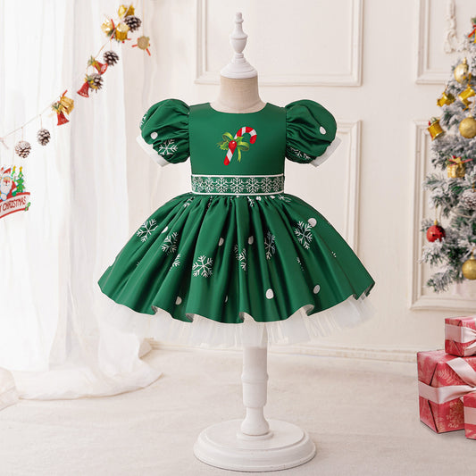 Tea Length Princess Ball Gown with Cartoon Print & Ruffles for Girls