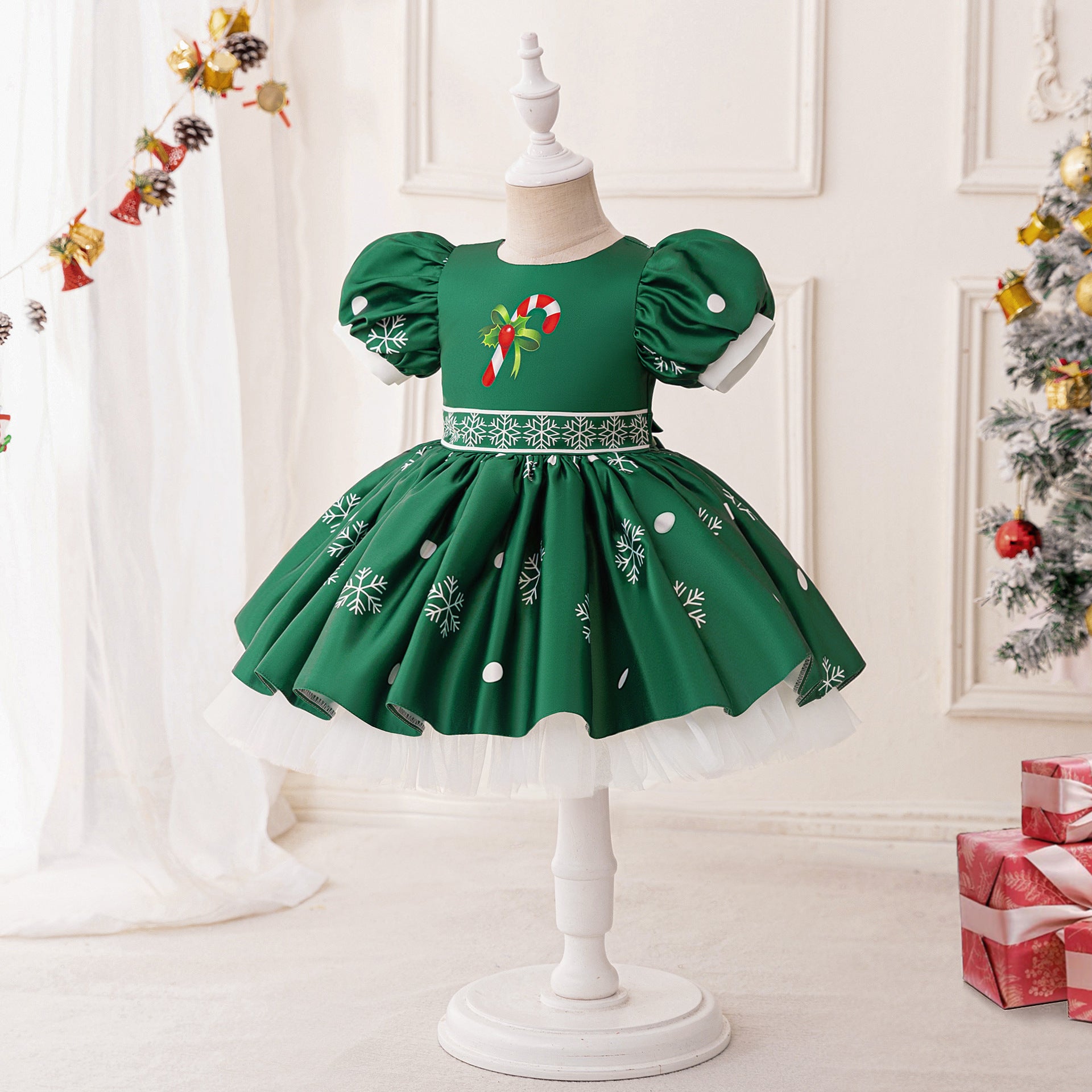 Tea Length Princess Ball Gown with Cartoon Print & Ruffles for Girls
