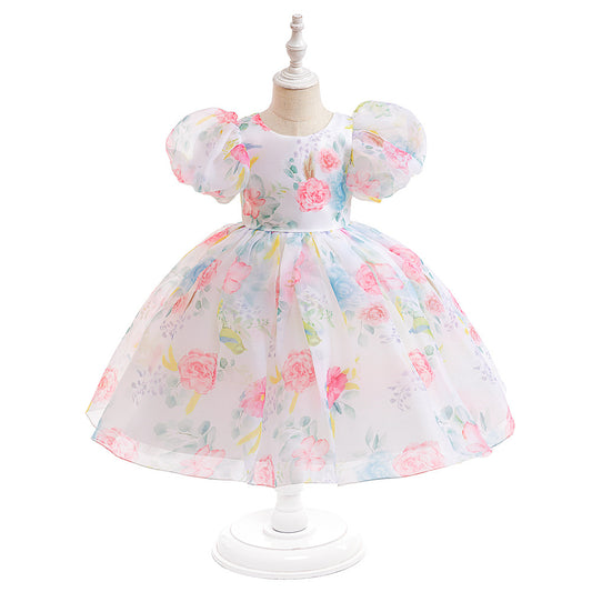 Princess Floral Ball Gown Dress for Girls Tea Length – Party & Flower Girl Outfit Ages 2-8
