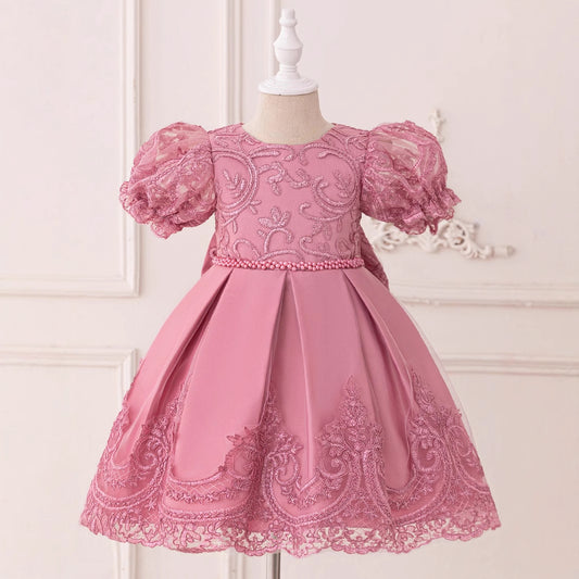 Princess Lace Puff Ball Gown for Girls – Flower Girl & Party Dress