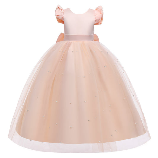 Girls Princess A-Line Maxi Dress with Bow, Sequins & Tulle | Party & Wedding Gown