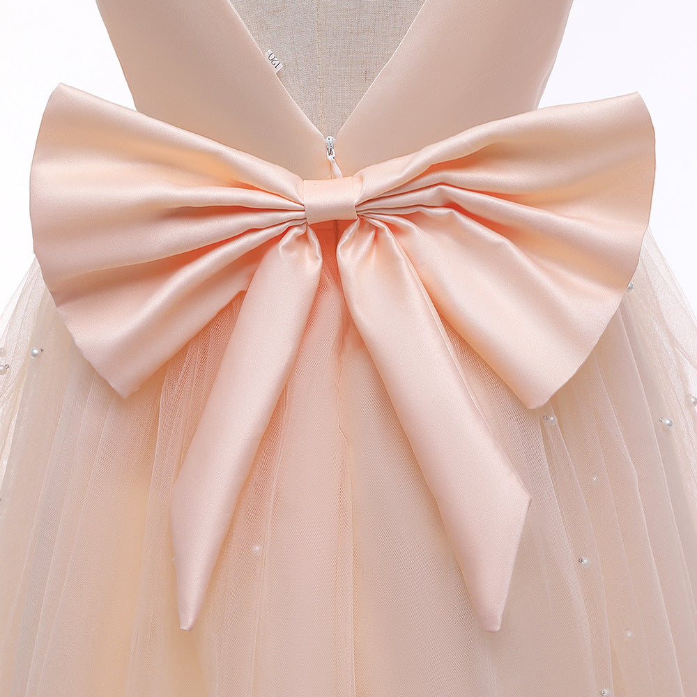 Girls Princess A-Line Maxi Dress with Bow, Sequins & Tulle | Party & Wedding Gown