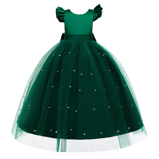 Girls Princess A-Line Maxi Dress with Bow, Sequins & Tulle | Party & Wedding Gown