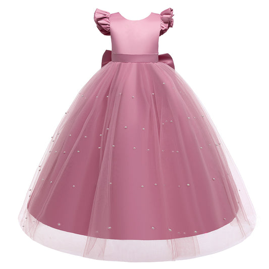 Girls Princess A-Line Maxi Dress with Bow, Sequins & Tulle | Party & Wedding Gown