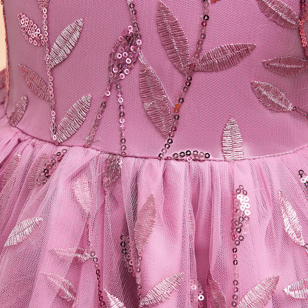 Princess Puffy Sleeve Bow Ball Gown Dress – Tea Length Flower Girl Party Gown