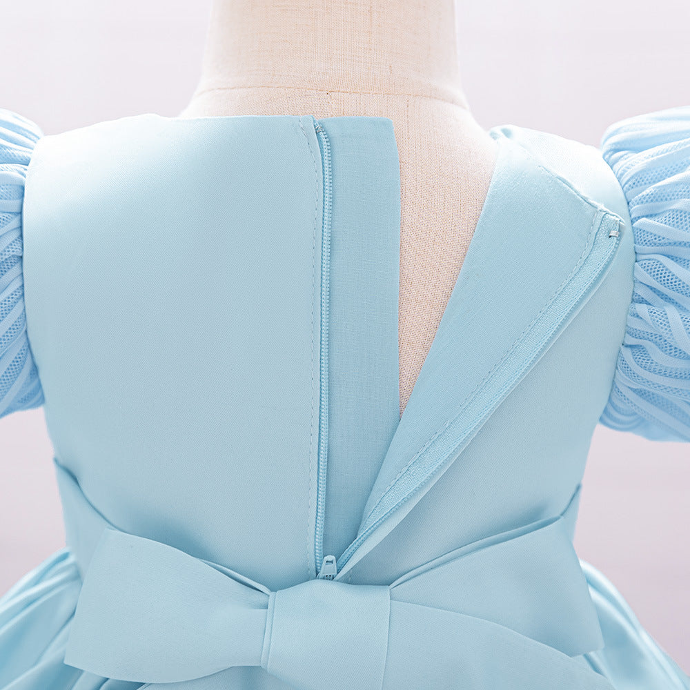 Princess Ball Gown Puffy Dress for Toddlers – Satin Ruffle Bowknot Party Frock