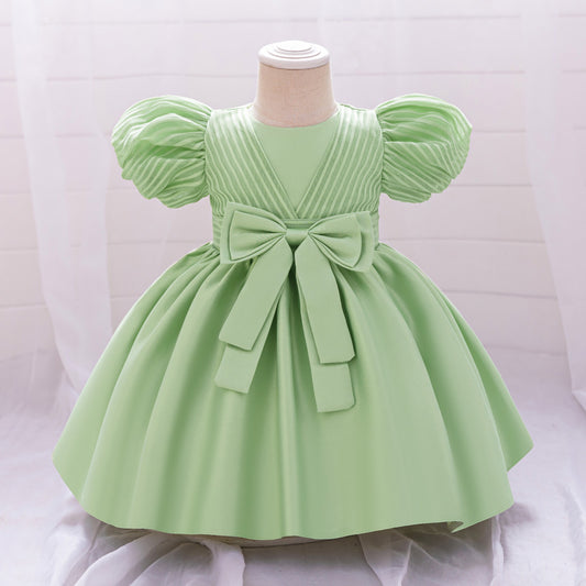 Princess Ball Gown Puffy Dress for Toddlers – Satin Ruffle Bowknot Party Frock