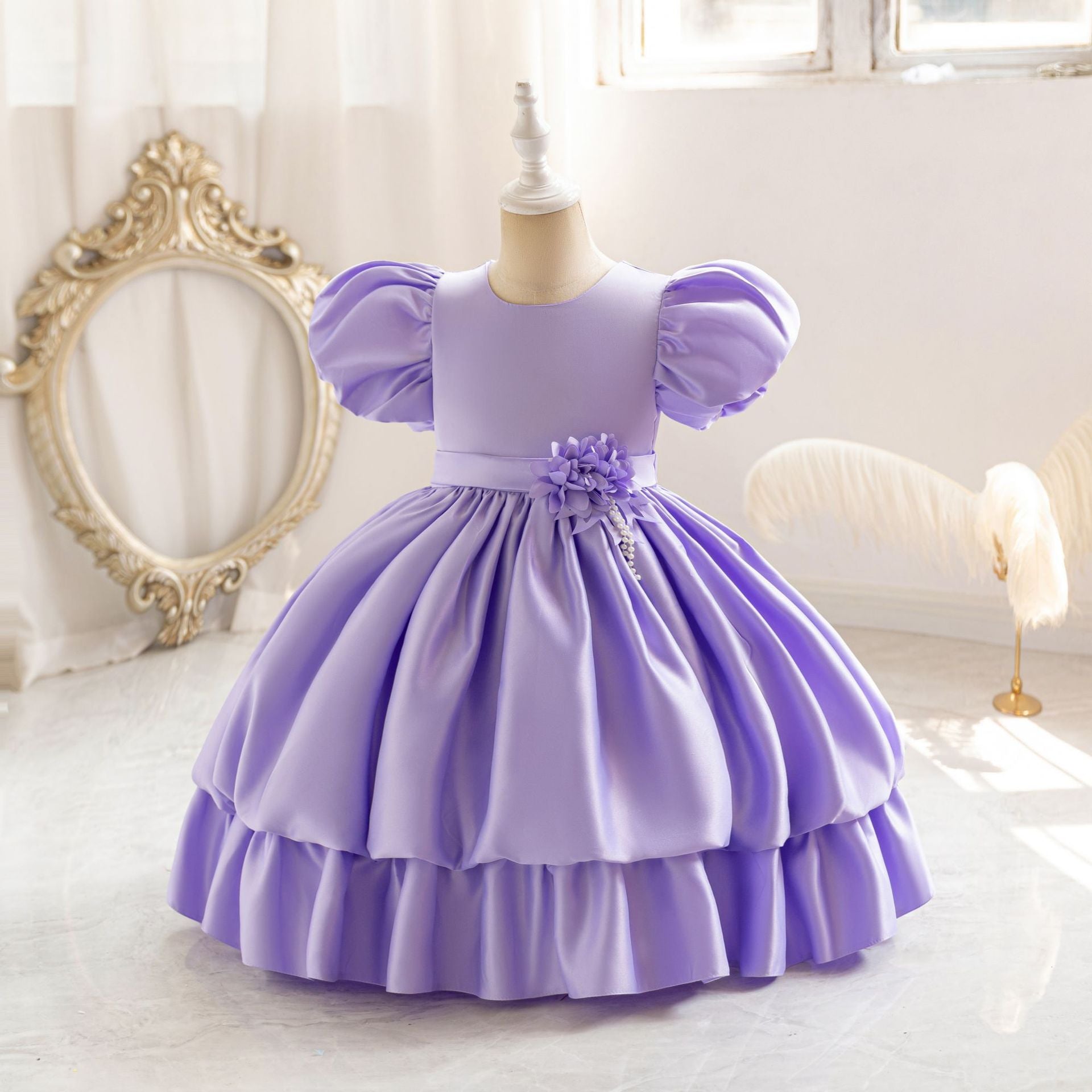 Princess Puffy Tea Length Ball Gown Dress for Girls | Fairy Style Party Dress