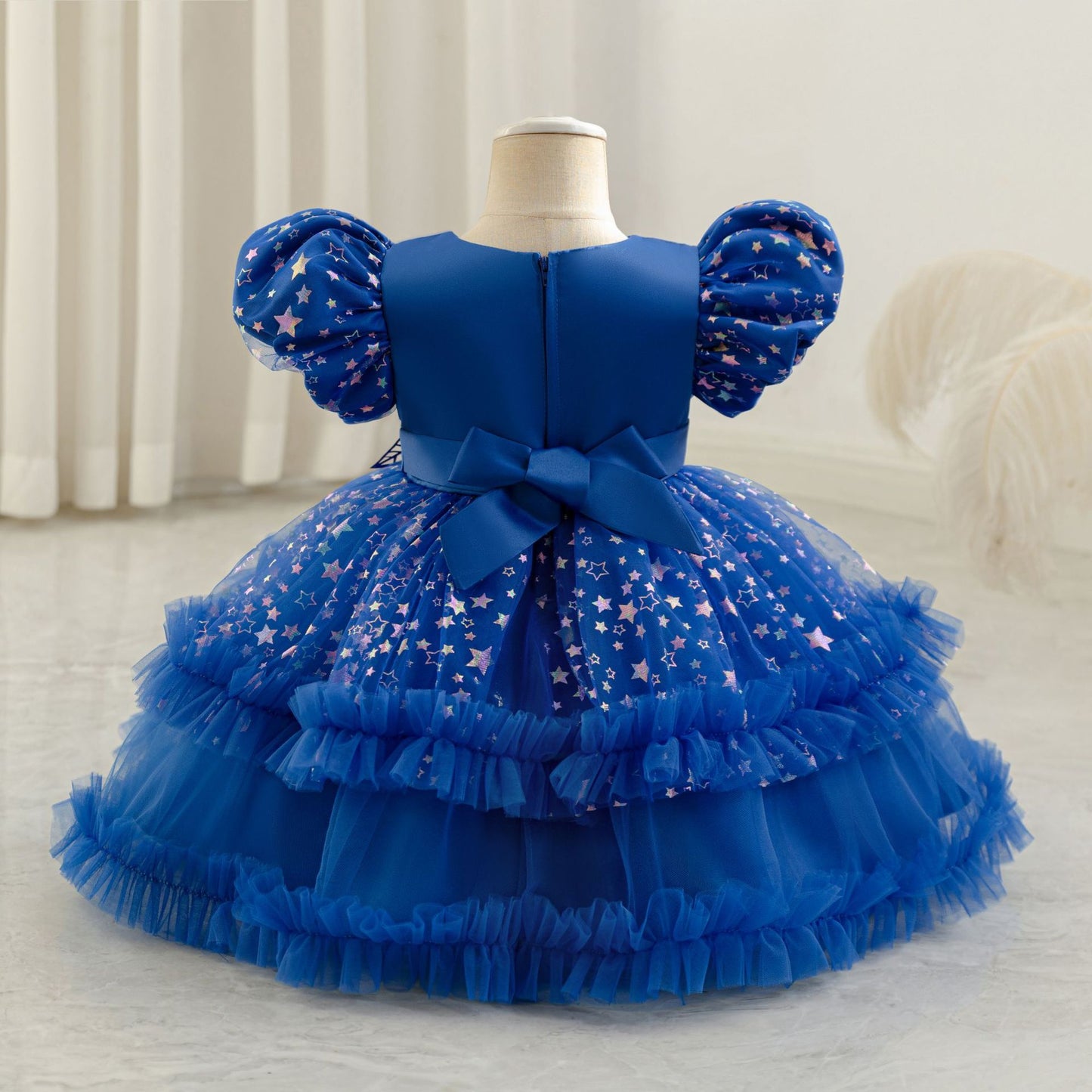 Princess Puffy Mesh Ball Gown Tea Length Dress for Girls | Formal & Party Wear