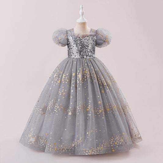 Princess Puffy Sequin Ball Gown for Girls – Formal & Celebration Dress
