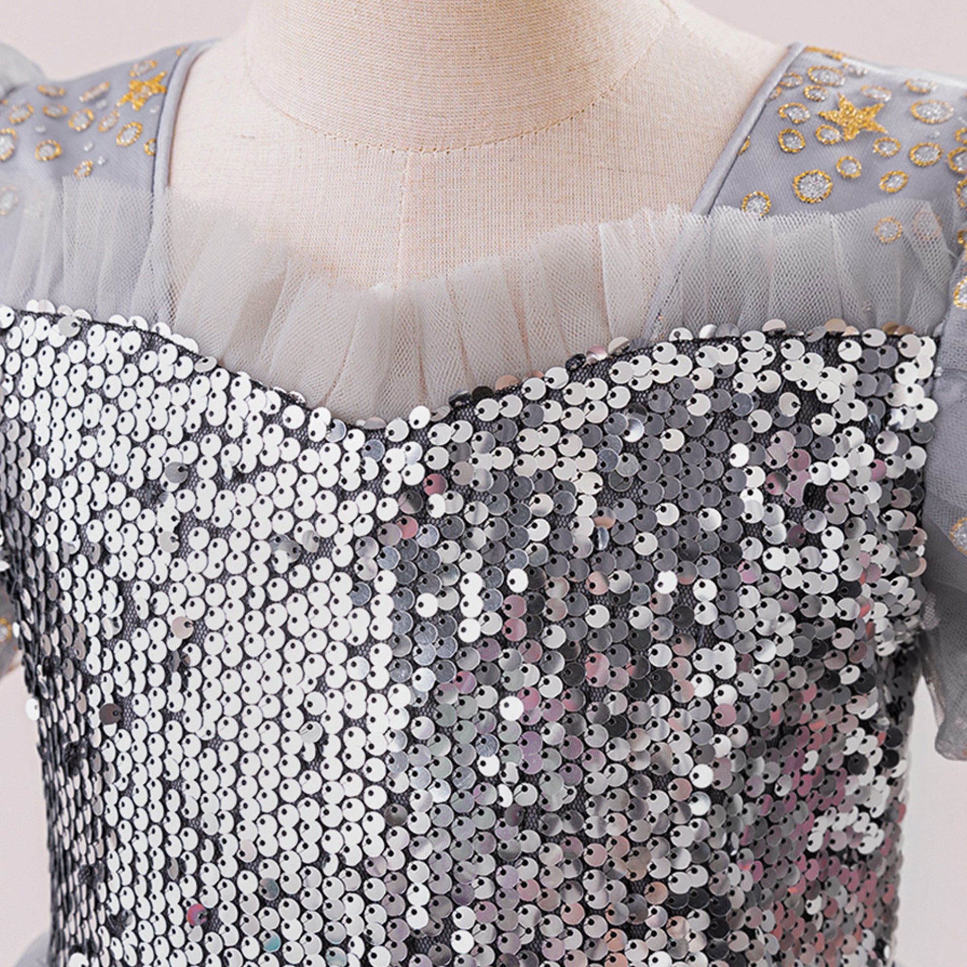 Princess Puffy Sequin Ball Gown for Girls – Formal & Celebration Dress
