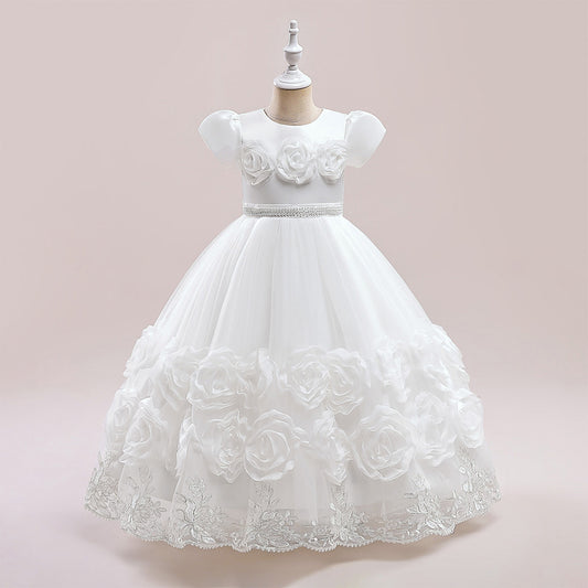 Princess Puffy Long Sleeve Ball Gown for Girls – Mesh Lace Maxi Occasion Dress