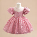 Princess Puffy Sleeve Embroidered Flower Girl Dress - Pink