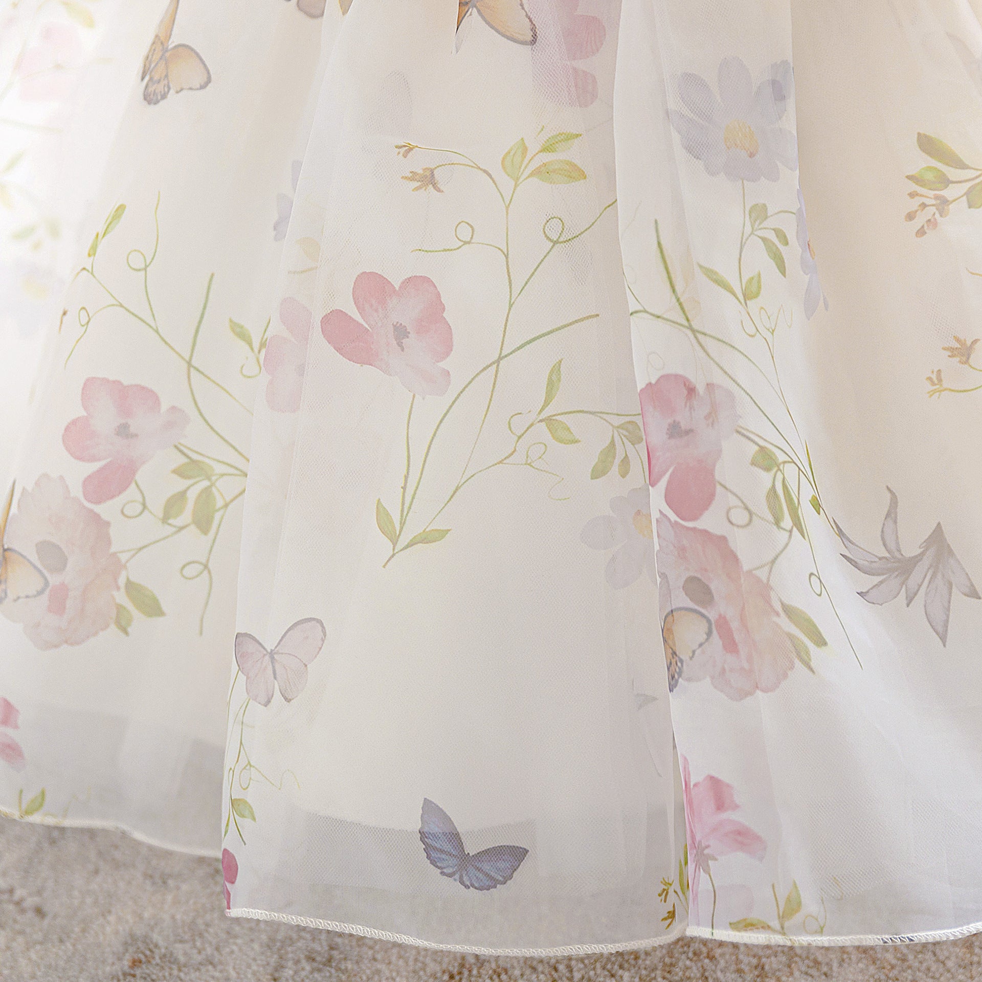 Puffy Sleeve Off-Shoulder Floral Girl's Dress | Kids Party & Wedding Gown