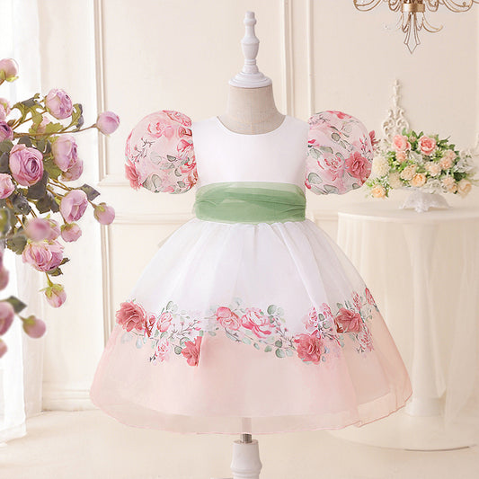 Princess Puffy Sleeve Floral Tulle Ball Gown Dress for Girls (Ages 3-10)