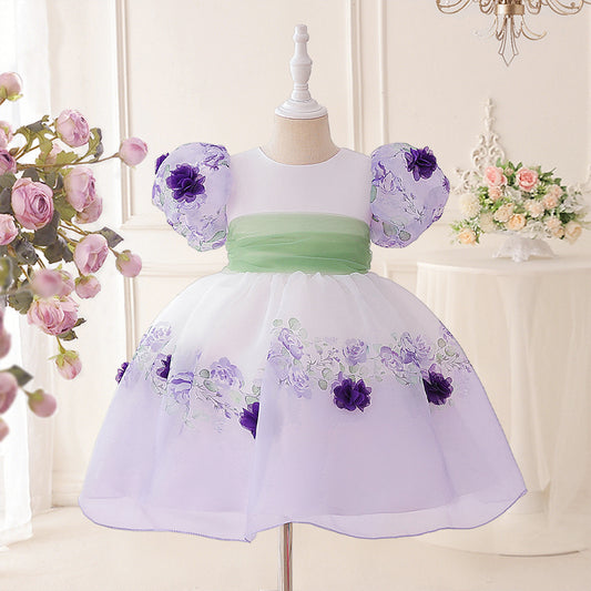 Princess Puffy Sleeve Floral Tulle Ball Gown Dress for Girls (Ages 3-10)