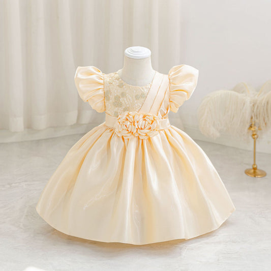 Princess Ball Gown Puffy Sleeve Dress for Toddlers – Flower Girl & Party Wear