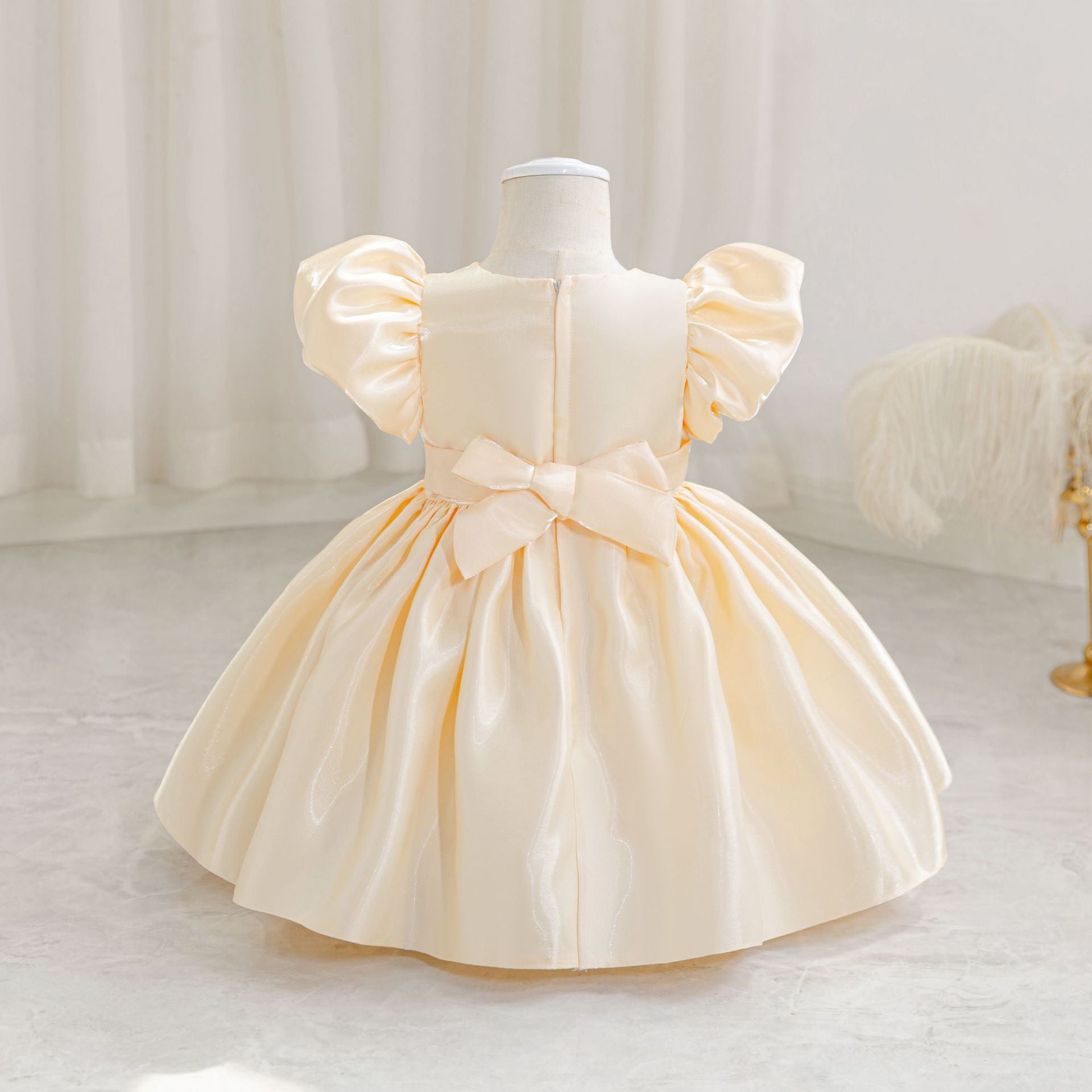 Princess Ball Gown Puffy Sleeve Dress for Toddlers – Flower Girl & Party Wear