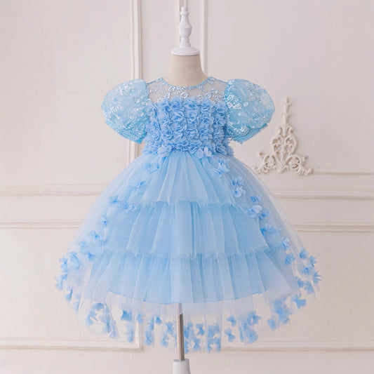 Princess Puffy Sleeve High-Low Tulle Dress – Ball Gown for Girls (Ages 3-12)