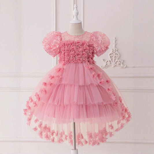 Princess Puffy Sleeve High-Low Tulle Dress – Ball Gown for Girls (Ages 3-12)